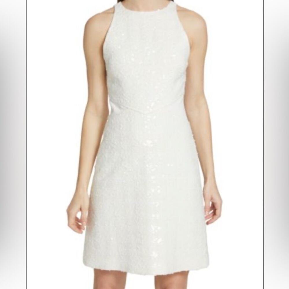 10 Crosby Derek Lam White Sequins Dress 0 Sleeveless Formal Mini Dress with Mesh